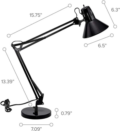 Bostitch Office VLF100 LED Swing Arm Desk Lamp with Clamp Mount, 36" Reach, Includes LED Bulb,Black