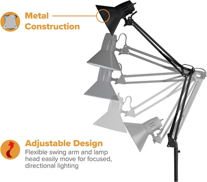 Bostitch Office VLF100 LED Swing Arm Desk Lamp with Clamp Mount, 36" Reach, Includes LED Bulb,Black