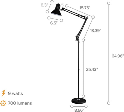 Bostitch Office VLF100 LED Swing Arm Desk Lamp with Clamp Mount, 36" Reach, Includes LED Bulb,Black