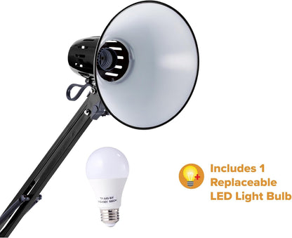 Bostitch Office VLF100 LED Swing Arm Desk Lamp with Clamp Mount, 36" Reach, Includes LED Bulb,Black