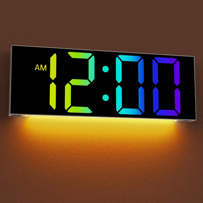 Digital Wall Clock with Big LED Numbers for Classroom, Wall Clock with 8 RGB Colors for Senior, Digital Clock with Auto DST, Night Light for Bedroom (Black)