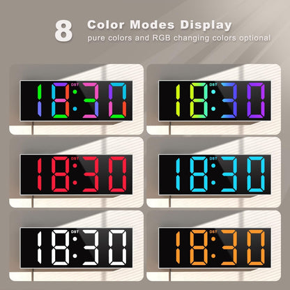 Digital Wall Clock with Big LED Numbers for Classroom, Wall Clock with 8 RGB Colors for Senior, Digital Clock with Auto DST, Night Light for Bedroom (Black)