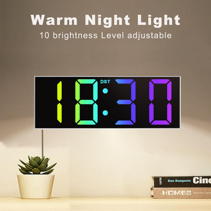 Digital Wall Clock with Big LED Numbers for Classroom, Wall Clock with 8 RGB Colors for Senior, Digital Clock with Auto DST, Night Light for Bedroom (Black)