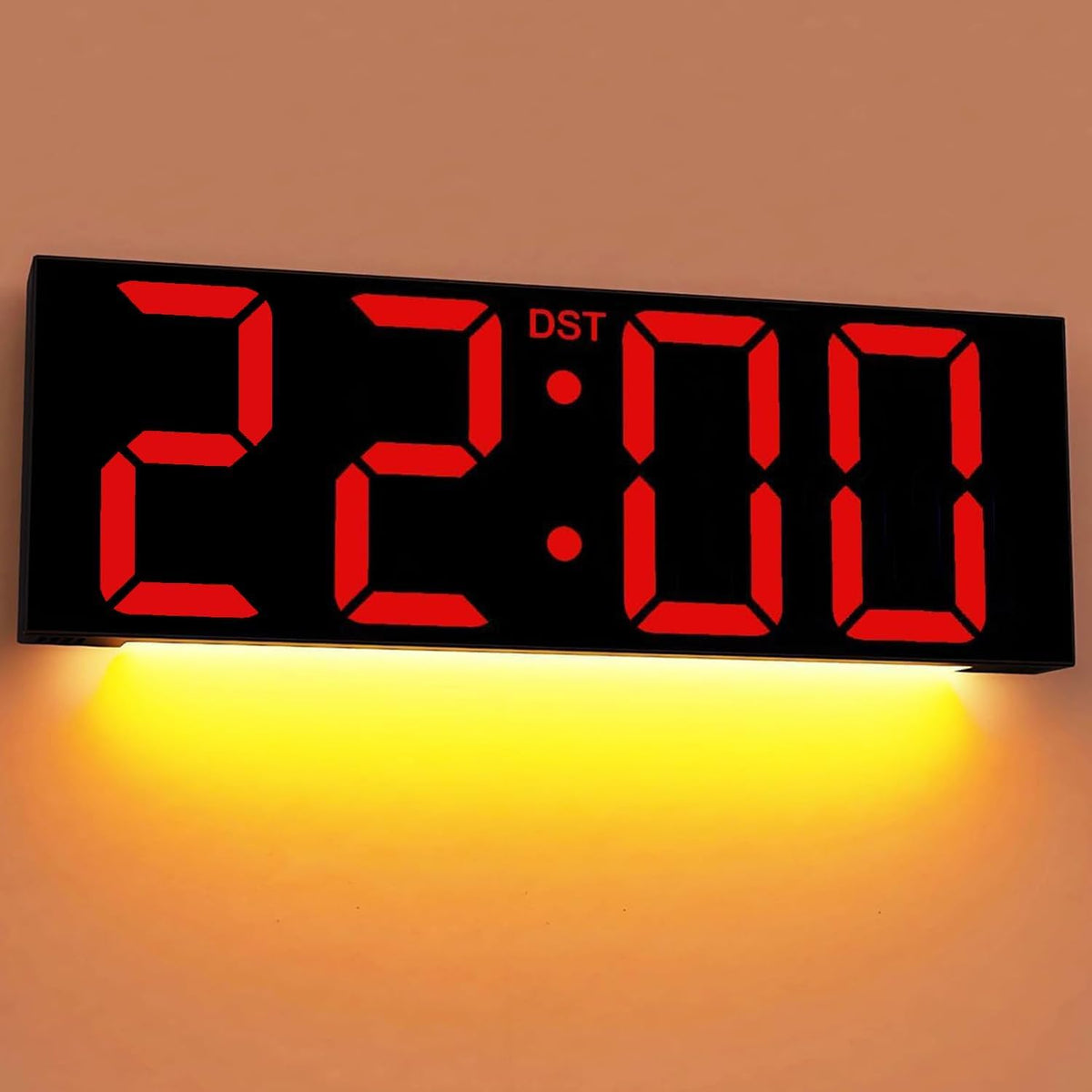 Digital Wall Clock with Big LED Numbers for Classroom, Wall Clock with 8 RGB Colors for Senior, Digital Clock with Auto DST, Night Light for Bedroom (Black)