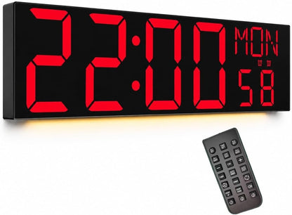 Digital Wall Clock with Big LED Numbers for Classroom, Wall Clock with 8 RGB Colors for Senior, Digital Clock with Auto DST, Night Light for Bedroom (Black)