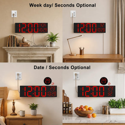 Digital Wall Clock with Big LED Numbers for Classroom, Wall Clock with 8 RGB Colors for Senior, Digital Clock with Auto DST, Night Light for Bedroom (Black)