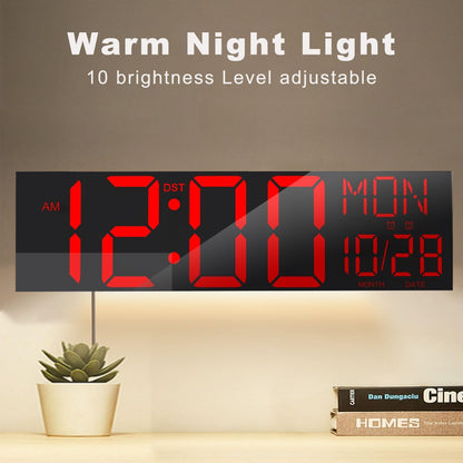 Digital Wall Clock with Big LED Numbers for Classroom, Wall Clock with 8 RGB Colors for Senior, Digital Clock with Auto DST, Night Light for Bedroom (Black)