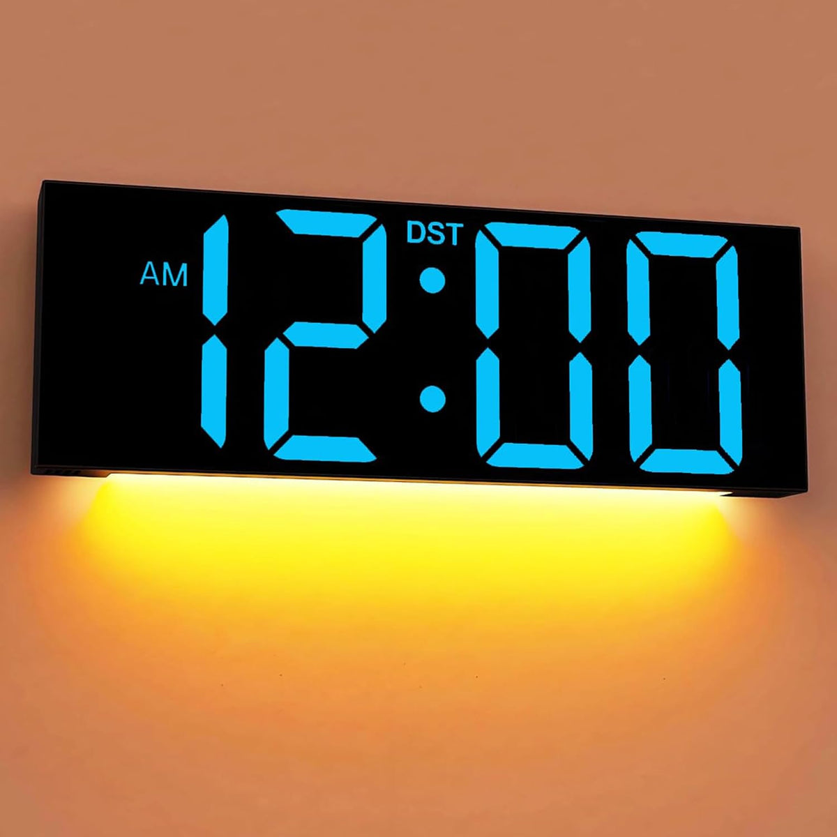 Digital Wall Clock with Big LED Numbers for Classroom, Wall Clock with 8 RGB Colors for Senior, Digital Clock with Auto DST, Night Light for Bedroom (Black)