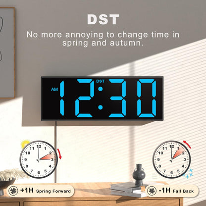 Digital Wall Clock with Big LED Numbers for Classroom, Wall Clock with 8 RGB Colors for Senior, Digital Clock with Auto DST, Night Light for Bedroom (Black)