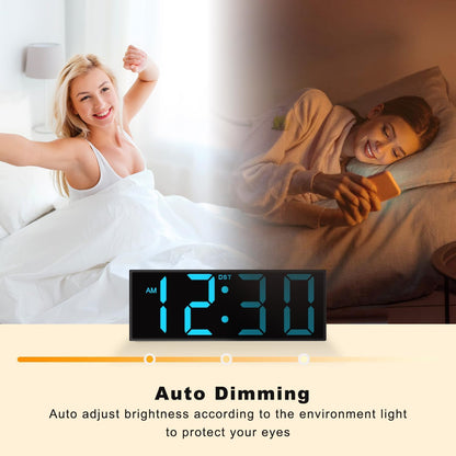 Digital Wall Clock with Big LED Numbers for Classroom, Wall Clock with 8 RGB Colors for Senior, Digital Clock with Auto DST, Night Light for Bedroom (Black)