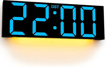 Digital Wall Clock with Big LED Numbers for Classroom, Wall Clock with 8 RGB Colors for Senior, Digital Clock with Auto DST, Night Light for Bedroom (Black)