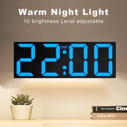 Digital Wall Clock with Big LED Numbers for Classroom, Wall Clock with 8 RGB Colors for Senior, Digital Clock with Auto DST, Night Light for Bedroom (Black)