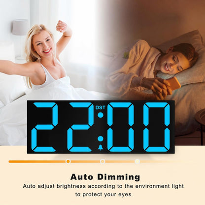 Digital Wall Clock with Big LED Numbers for Classroom, Wall Clock with 8 RGB Colors for Senior, Digital Clock with Auto DST, Night Light for Bedroom (Black)