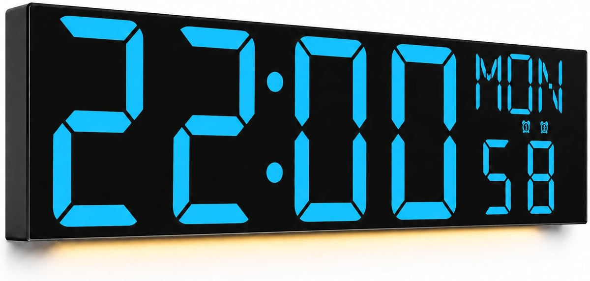 Digital Wall Clock with Big LED Numbers for Classroom, Wall Clock with 8 RGB Colors for Senior, Digital Clock with Auto DST, Night Light for Bedroom (Black)
