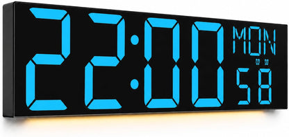 Digital Wall Clock with Big LED Numbers for Classroom, Wall Clock with 8 RGB Colors for Senior, Digital Clock with Auto DST, Night Light for Bedroom (Black)