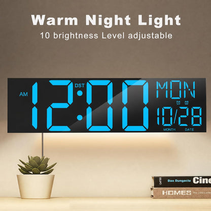 Digital Wall Clock with Big LED Numbers for Classroom, Wall Clock with 8 RGB Colors for Senior, Digital Clock with Auto DST, Night Light for Bedroom (Black)