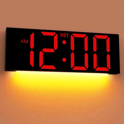 Digital Wall Clock with Big LED Numbers for Classroom, Wall Clock with 8 RGB Colors for Senior, Digital Clock with Auto DST, Night Light for Bedroom (Black)