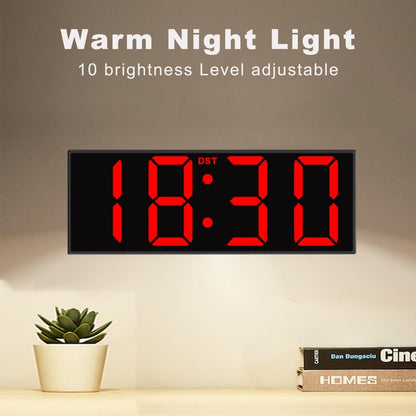 Digital Wall Clock with Big LED Numbers for Classroom, Wall Clock with 8 RGB Colors for Senior, Digital Clock with Auto DST, Night Light for Bedroom (Black)