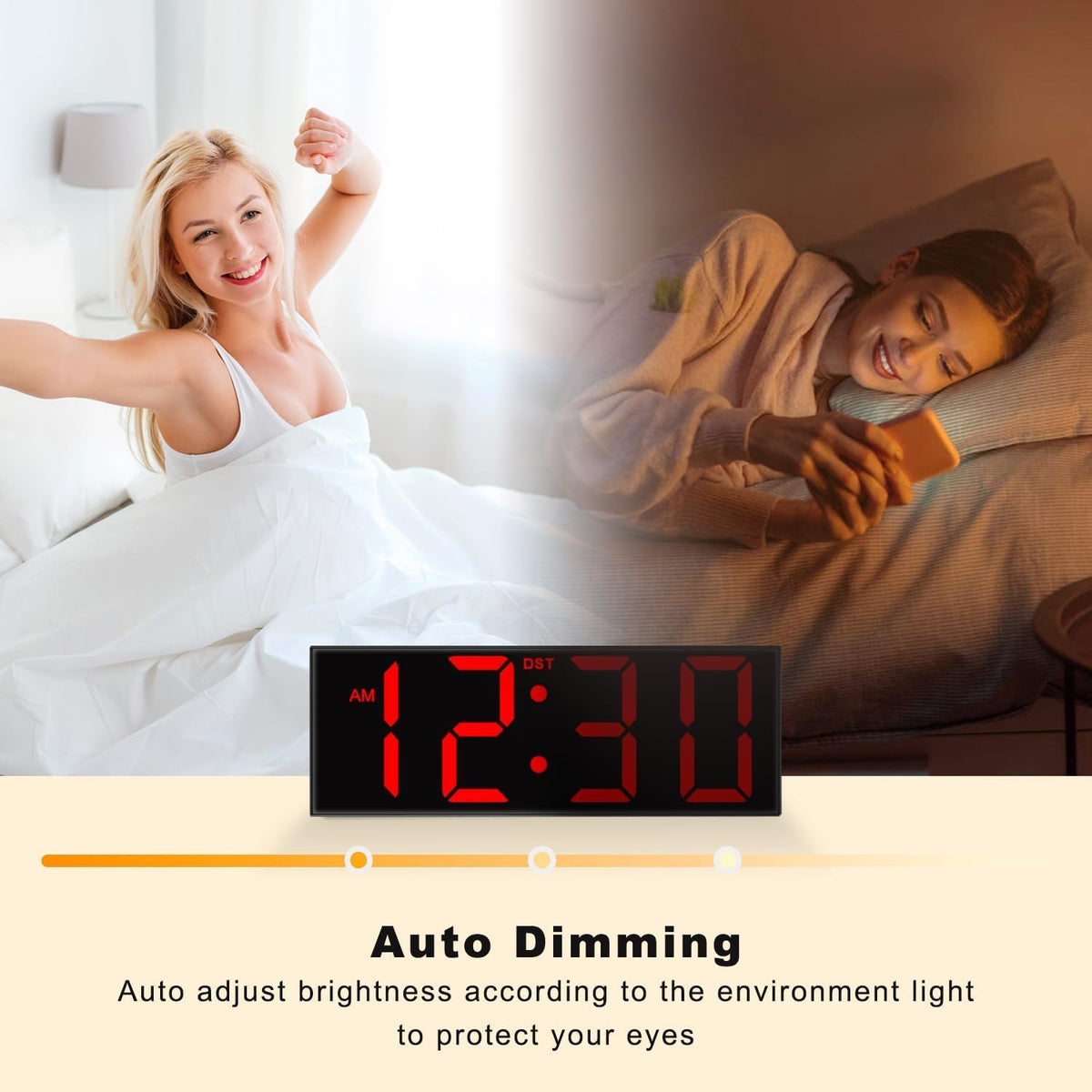 Digital Wall Clock with Big LED Numbers for Classroom, Wall Clock with 8 RGB Colors for Senior, Digital Clock with Auto DST, Night Light for Bedroom (Black)