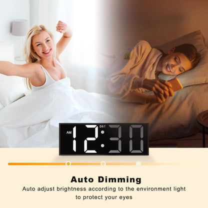Digital Wall Clock with Big LED Numbers for Classroom, Wall Clock with 8 RGB Colors for Senior, Digital Clock with Auto DST, Night Light for Bedroom (Black)