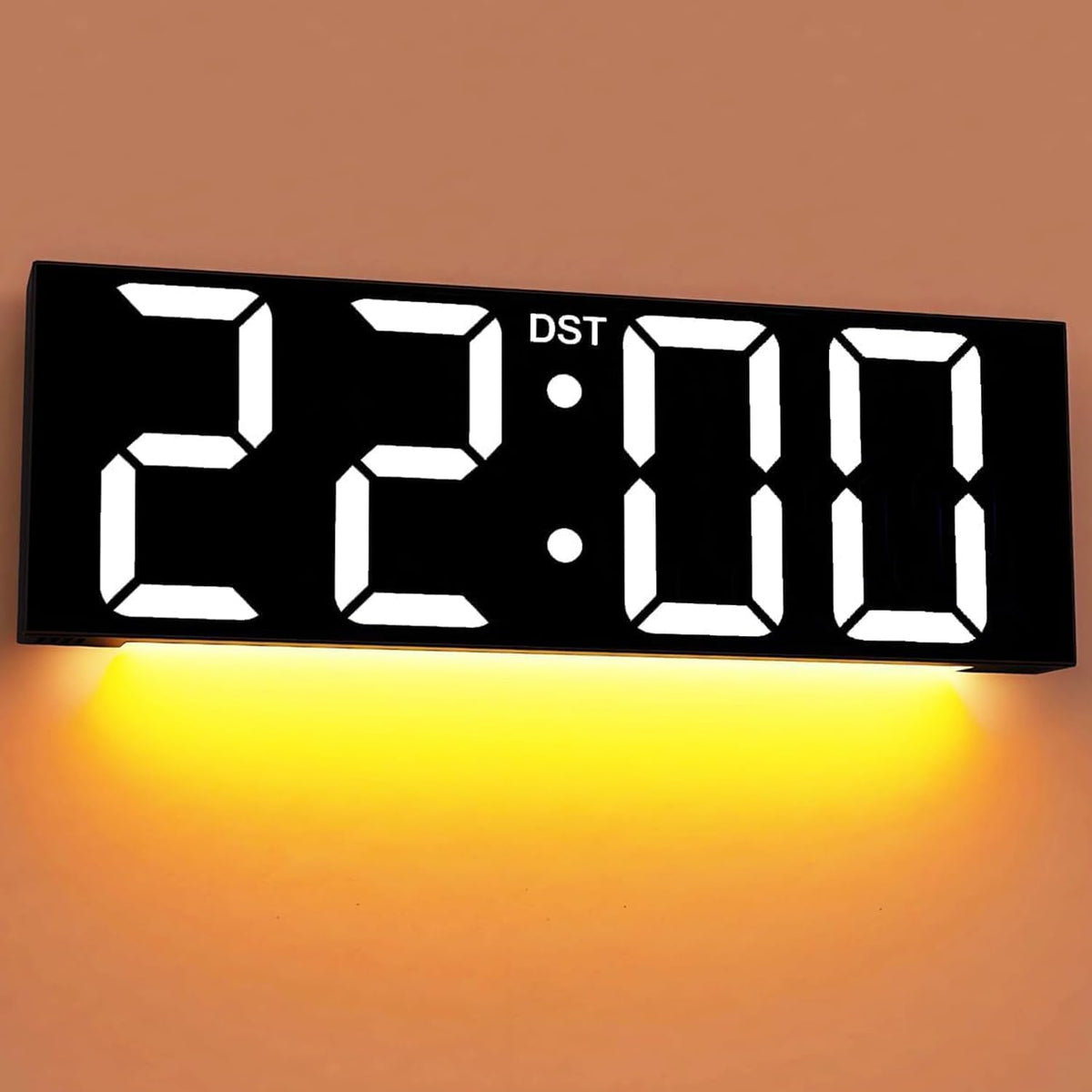 Digital Wall Clock with Big LED Numbers for Classroom, Wall Clock with 8 RGB Colors for Senior, Digital Clock with Auto DST, Night Light for Bedroom (Black)