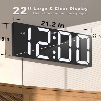 Digital Wall Clock with Big LED Numbers for Classroom, Wall Clock with 8 RGB Colors for Senior, Digital Clock with Auto DST, Night Light for Bedroom (Black)