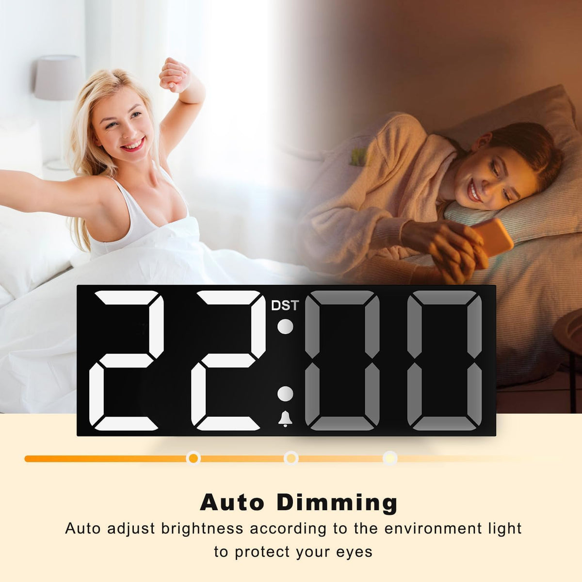 Digital Wall Clock with Big LED Numbers for Classroom, Wall Clock with 8 RGB Colors for Senior, Digital Clock with Auto DST, Night Light for Bedroom (Black)