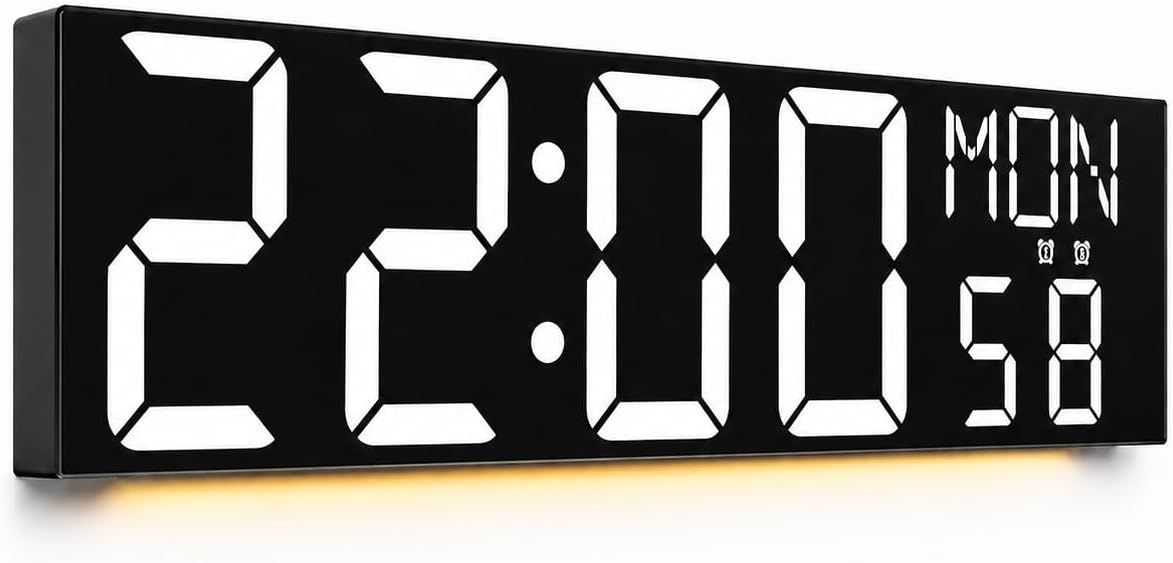 Digital Wall Clock with Big LED Numbers for Classroom, Wall Clock with 8 RGB Colors for Senior, Digital Clock with Auto DST, Night Light for Bedroom (Black)