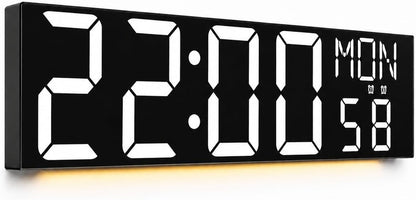 Digital Wall Clock with Big LED Numbers for Classroom, Wall Clock with 8 RGB Colors for Senior, Digital Clock with Auto DST, Night Light for Bedroom (Black)