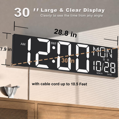Digital Wall Clock with Big LED Numbers for Classroom, Wall Clock with 8 RGB Colors for Senior, Digital Clock with Auto DST, Night Light for Bedroom (Black)