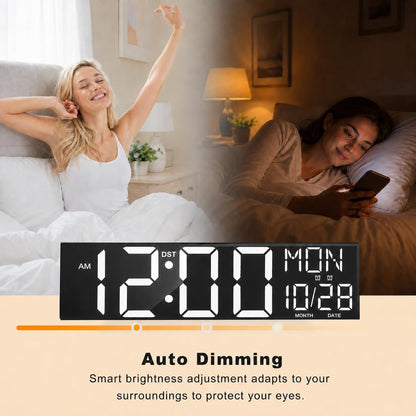 Digital Wall Clock with Big LED Numbers for Classroom, Wall Clock with 8 RGB Colors for Senior, Digital Clock with Auto DST, Night Light for Bedroom (Black)