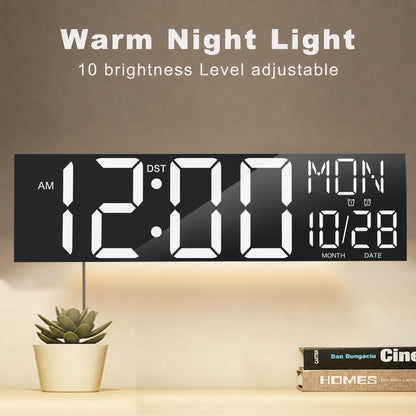 Digital Wall Clock with Big LED Numbers for Classroom, Wall Clock with 8 RGB Colors for Senior, Digital Clock with Auto DST, Night Light for Bedroom (Black)