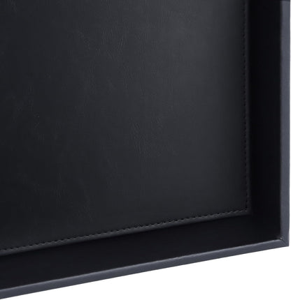Faux Leather Vanity Tray, Elegant Desktop Storage Organizer, Decorative Catchall for Perfume, Bathroom Valet, Nightstand or Dresser, Black, 10.2 x 8.4 x 1.8 Inches