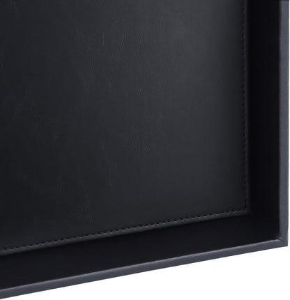 Faux Leather Vanity Tray, Elegant Desktop Storage Organizer, Decorative Catchall for Perfume, Bathroom Valet, Nightstand or Dresser, Black, 10.2 x 8.4 x 1.8 Inches