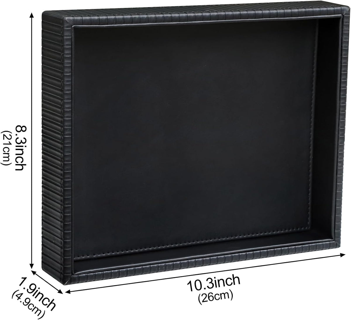 Faux Leather Vanity Tray, Elegant Desktop Storage Organizer, Decorative Catchall for Perfume, Bathroom Valet, Nightstand or Dresser, Black, 10.2 x 8.4 x 1.8 Inches