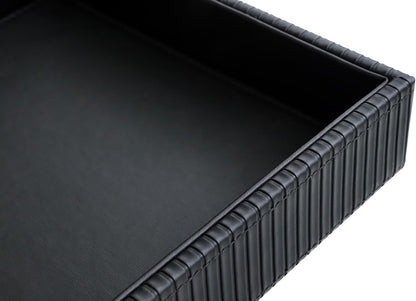 Faux Leather Vanity Tray, Elegant Desktop Storage Organizer, Decorative Catchall for Perfume, Bathroom Valet, Nightstand or Dresser, Black, 10.2 x 8.4 x 1.8 Inches