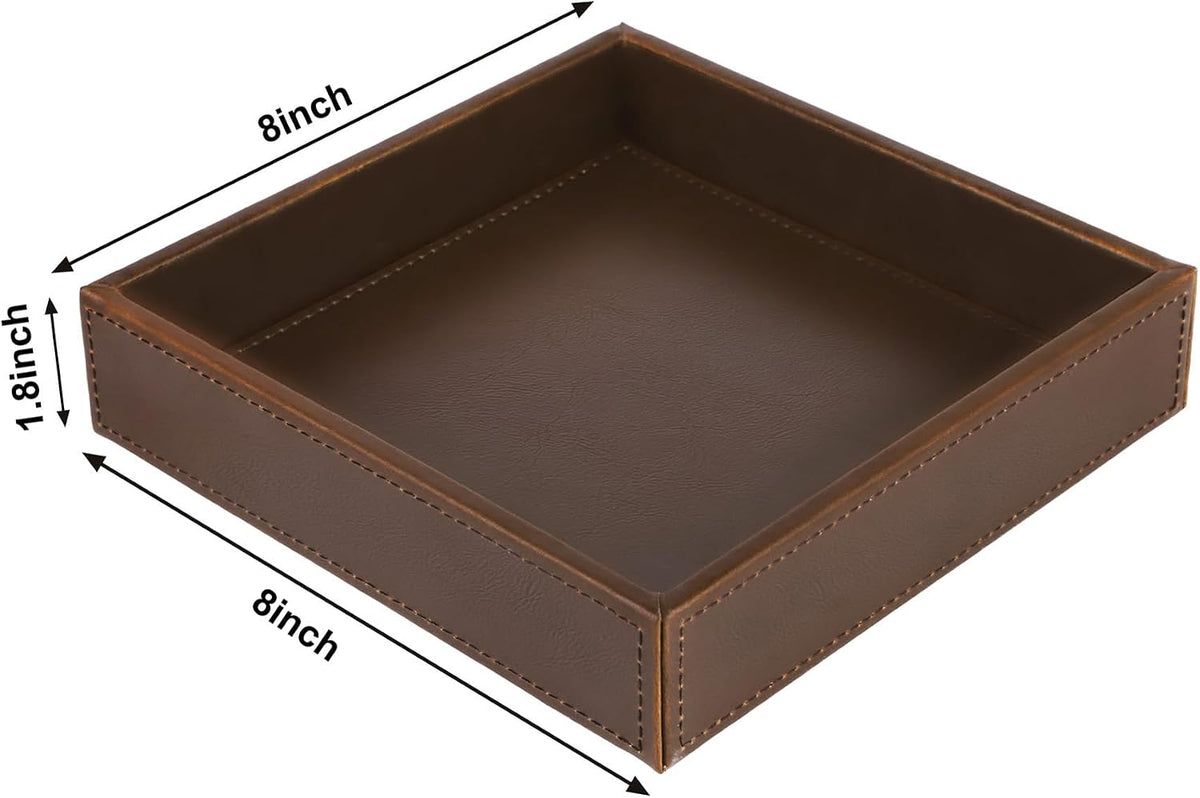 Faux Leather Vanity Tray, Elegant Desktop Storage Organizer, Decorative Catchall for Perfume, Bathroom Valet, Nightstand or Dresser, Black, 10.2 x 8.4 x 1.8 Inches
