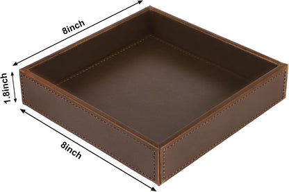 Faux Leather Vanity Tray, Elegant Desktop Storage Organizer, Decorative Catchall for Perfume, Bathroom Valet, Nightstand or Dresser, Black, 10.2 x 8.4 x 1.8 Inches