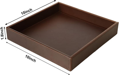 Faux Leather Vanity Tray, Elegant Desktop Storage Organizer, Decorative Catchall for Perfume, Bathroom Valet, Nightstand or Dresser, Black, 10.2 x 8.4 x 1.8 Inches