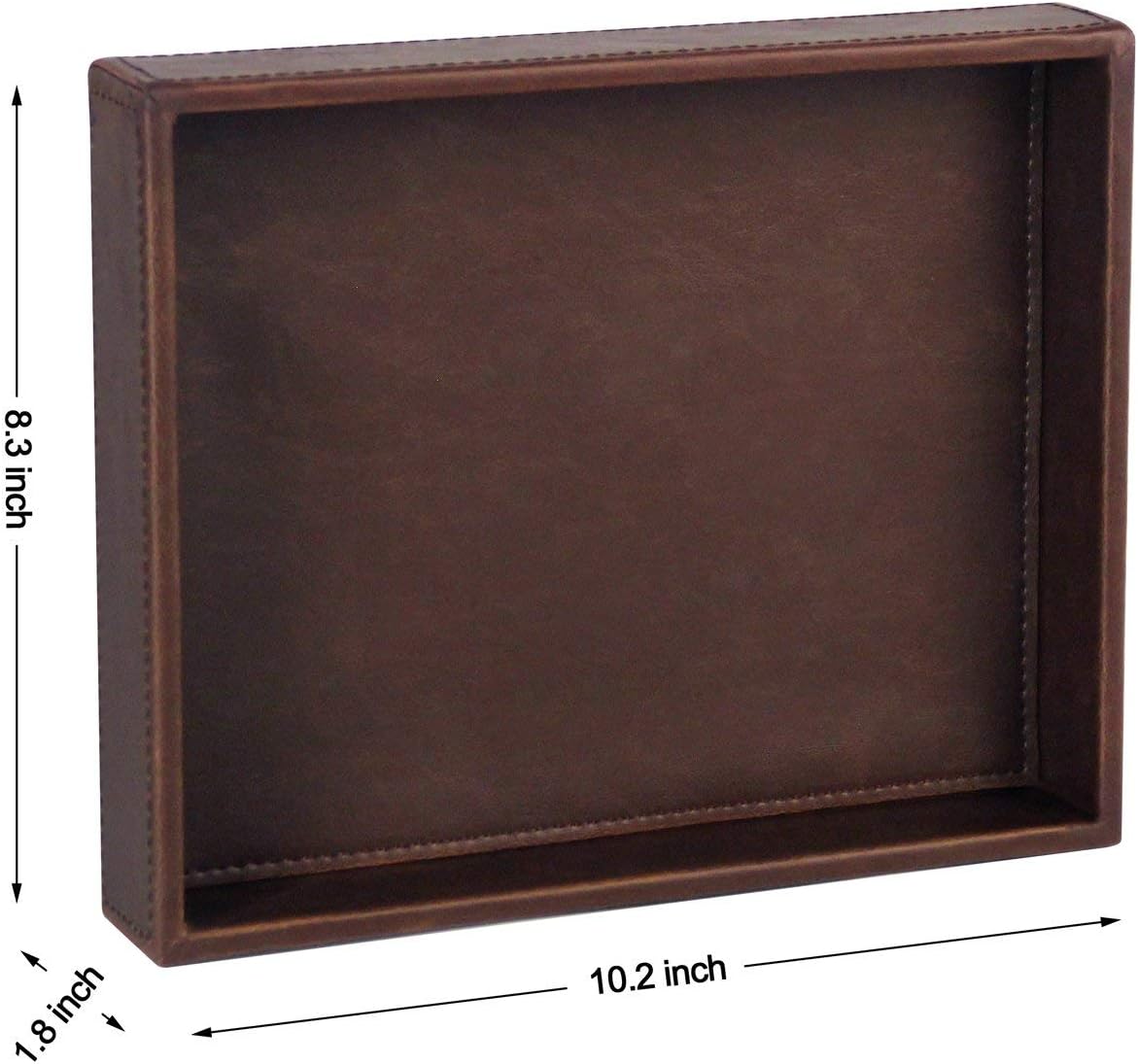 Faux Leather Vanity Tray, Elegant Desktop Storage Organizer, Decorative Catchall for Perfume, Bathroom Valet, Nightstand or Dresser, Black, 10.2 x 8.4 x 1.8 Inches