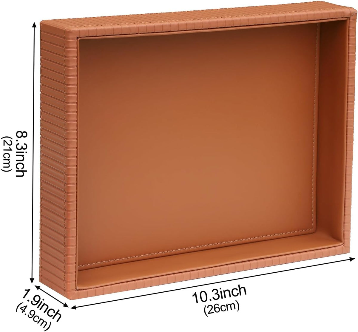 Faux Leather Vanity Tray, Elegant Desktop Storage Organizer, Decorative Catchall for Perfume, Bathroom Valet, Nightstand or Dresser, Black, 10.2 x 8.4 x 1.8 Inches