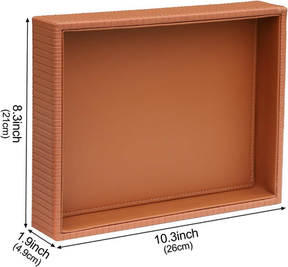 Faux Leather Vanity Tray, Elegant Desktop Storage Organizer, Decorative Catchall for Perfume, Bathroom Valet, Nightstand or Dresser, Black, 10.2 x 8.4 x 1.8 Inches