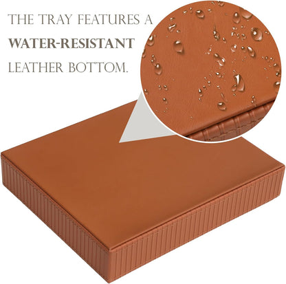 Faux Leather Vanity Tray, Elegant Desktop Storage Organizer, Decorative Catchall for Perfume, Bathroom Valet, Nightstand or Dresser, Black, 10.2 x 8.4 x 1.8 Inches