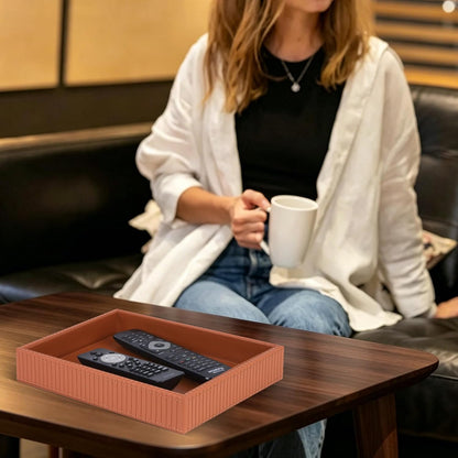 Faux Leather Vanity Tray, Elegant Desktop Storage Organizer, Decorative Catchall for Perfume, Bathroom Valet, Nightstand or Dresser, Black, 10.2 x 8.4 x 1.8 Inches