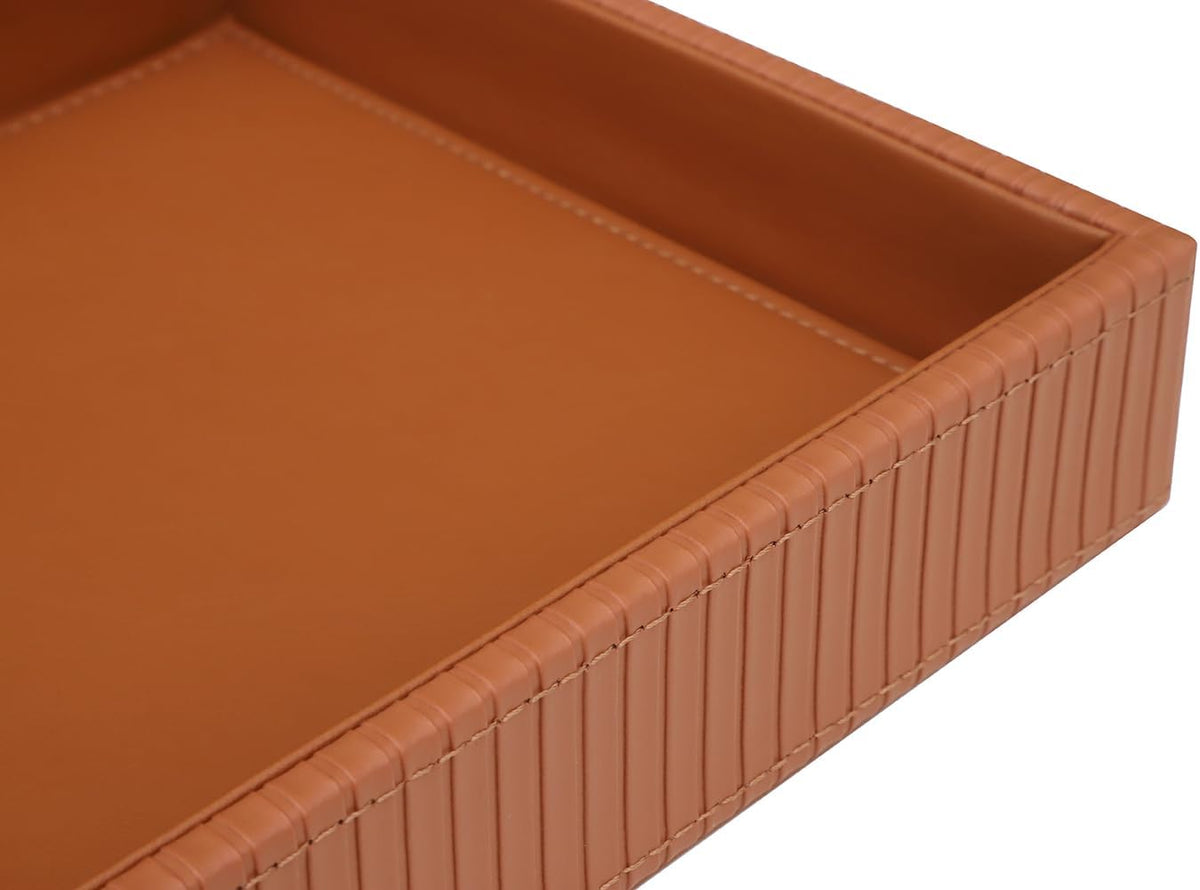 Faux Leather Vanity Tray, Elegant Desktop Storage Organizer, Decorative Catchall for Perfume, Bathroom Valet, Nightstand or Dresser, Black, 10.2 x 8.4 x 1.8 Inches