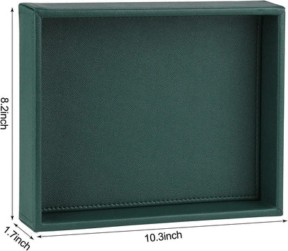 Faux Leather Vanity Tray, Elegant Desktop Storage Organizer, Decorative Catchall for Perfume, Bathroom Valet, Nightstand or Dresser, Black, 10.2 x 8.4 x 1.8 Inches