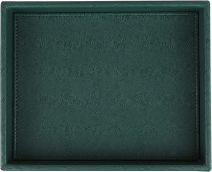 Faux Leather Vanity Tray, Elegant Desktop Storage Organizer, Decorative Catchall for Perfume, Bathroom Valet, Nightstand or Dresser, Black, 10.2 x 8.4 x 1.8 Inches