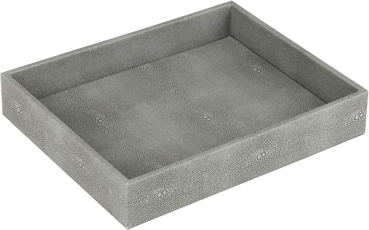 Faux Leather Vanity Tray, Elegant Desktop Storage Organizer, Decorative Catchall for Perfume, Bathroom Valet, Nightstand or Dresser, Black, 10.2 x 8.4 x 1.8 Inches