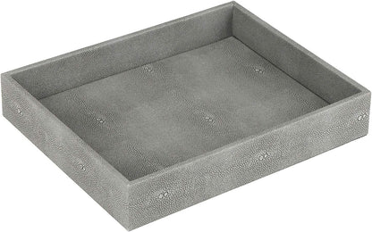 Faux Leather Vanity Tray, Elegant Desktop Storage Organizer, Decorative Catchall for Perfume, Bathroom Valet, Nightstand or Dresser, Black, 10.2 x 8.4 x 1.8 Inches