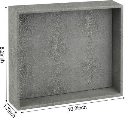 Faux Leather Vanity Tray, Elegant Desktop Storage Organizer, Decorative Catchall for Perfume, Bathroom Valet, Nightstand or Dresser, Black, 10.2 x 8.4 x 1.8 Inches